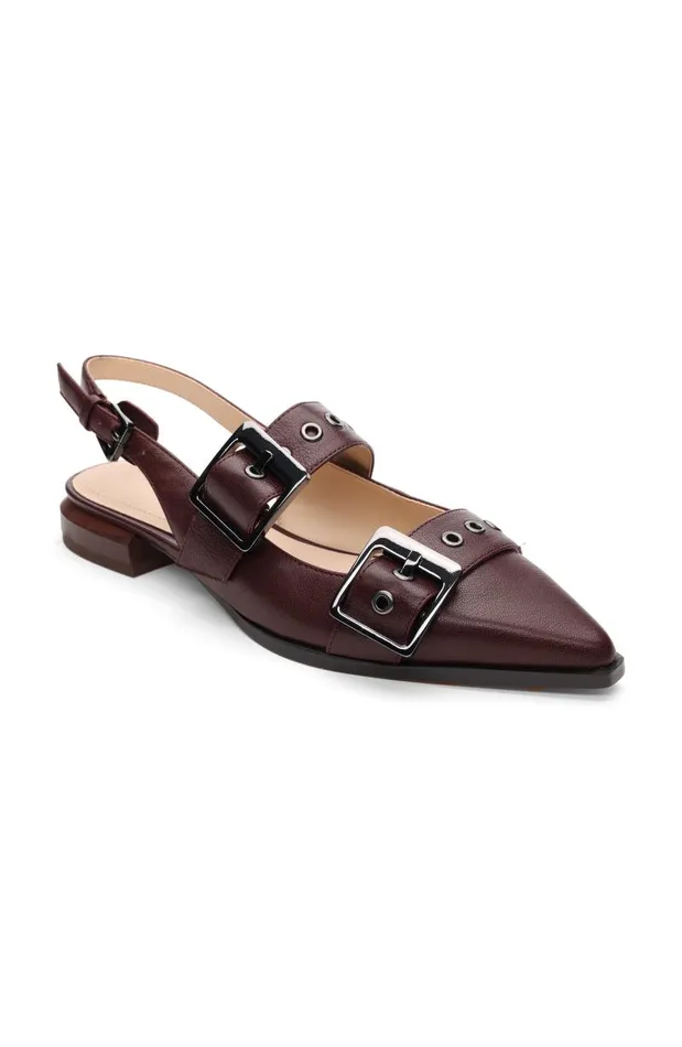 Liverpool Los Angeles Flats VILLA LEATHER SLINGBACK WITH DOUBLE BUCKLE Hickory 8211 Womens