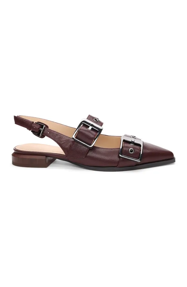 Liverpool Los Angeles Flats VILLA LEATHER SLINGBACK WITH DOUBLE BUCKLE Hickory 8211 Womens