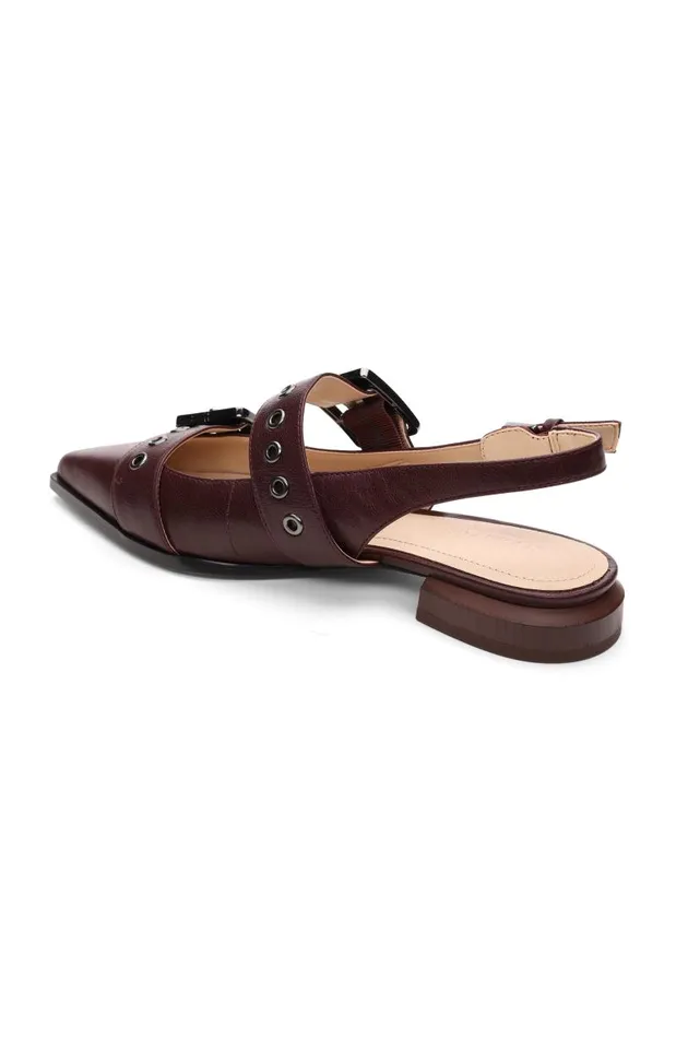 Liverpool Los Angeles Flats VILLA LEATHER SLINGBACK WITH DOUBLE BUCKLE Hickory 8211 Womens