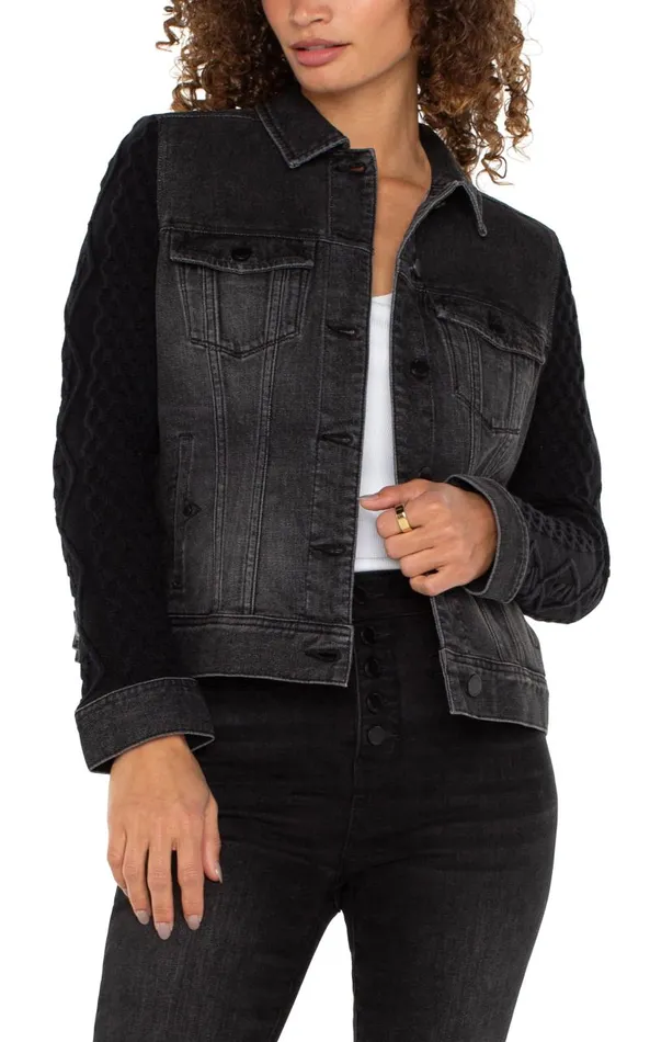 Liverpool Los Angeles Jackets DENIM JACKET WITH SWEATER SLEEVES Arvis Drive 8211 Womens