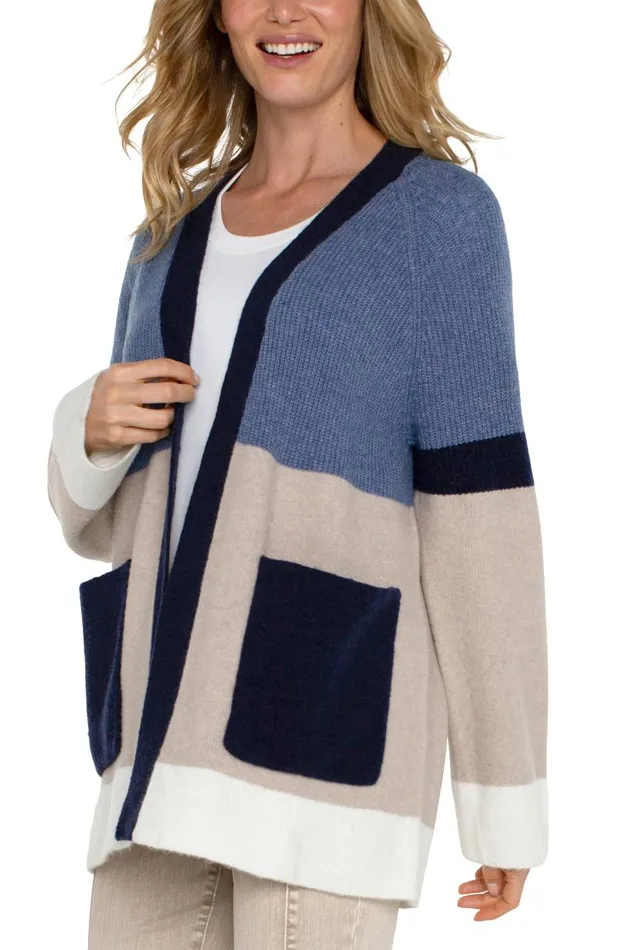Liverpool Los Angeles Jackets OPEN FRONT COLOR BLOCK CARDIGAN Lapis Oatmeal 8211 Womens