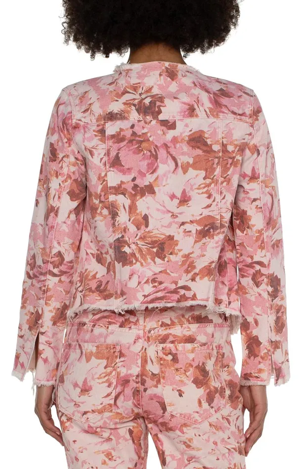 Liverpool Los Angeles Jackets PRINTED CROPPED ECO JACKET WITH FRAY HEM Pink Floral 8211 Womens