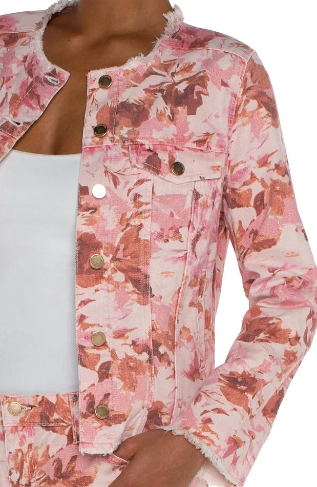 Liverpool Los Angeles Jackets PRINTED CROPPED ECO JACKET WITH FRAY HEM Pink Floral 8211 Womens