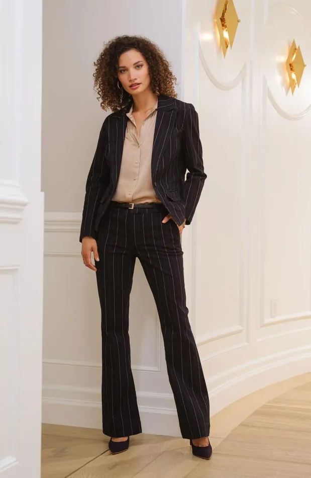 Liverpool Los Angeles Pants TROUSER FLARE Lapis Indigo Stripe 8211 Womens