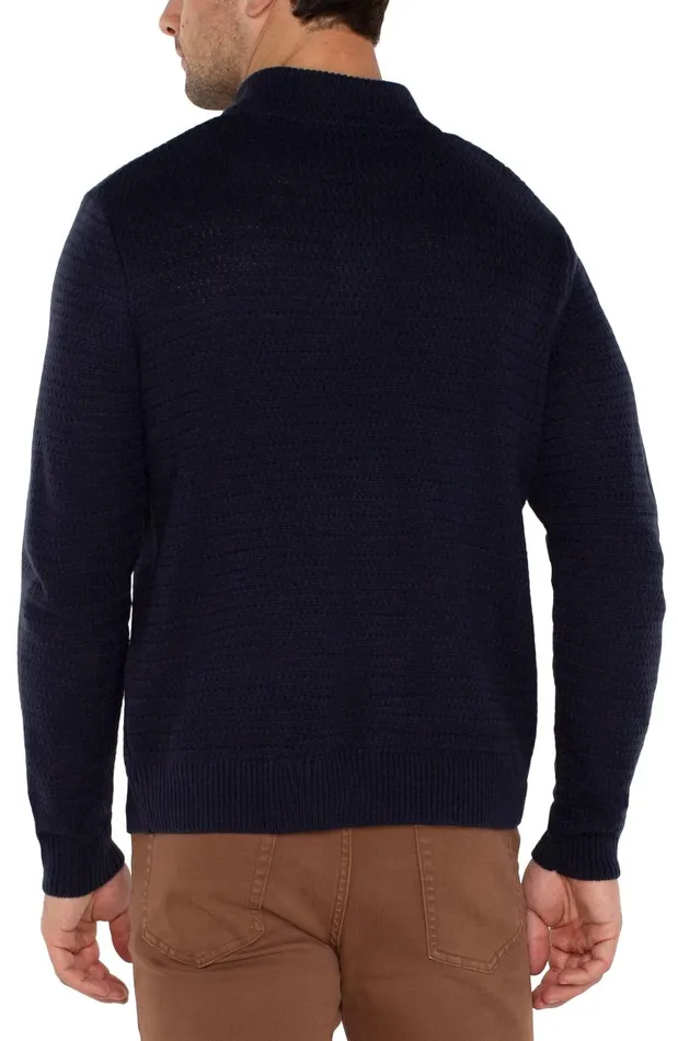 Liverpool Los Angeles Sweaters BUTTON MOCK NECK SWEATER Navy 8211 Mens