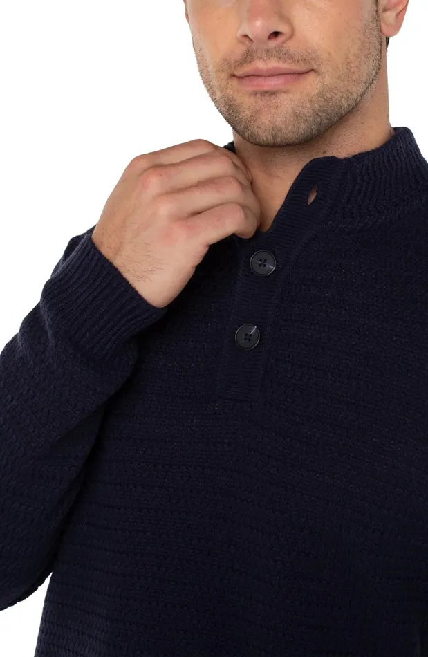 Liverpool Los Angeles Sweaters BUTTON MOCK NECK SWEATER Navy 8211 Mens