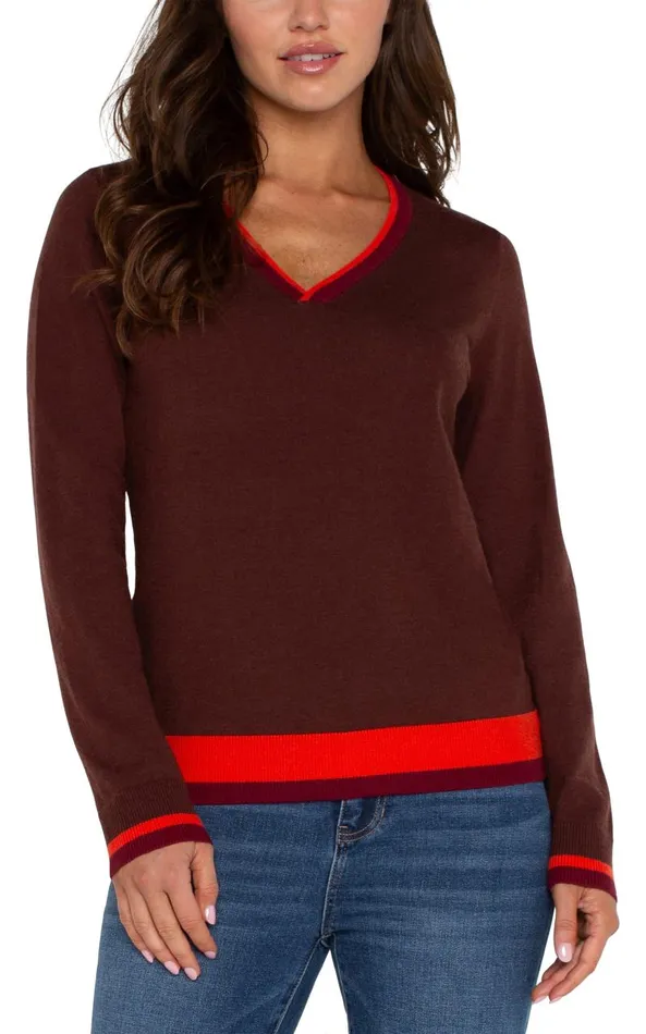 Liverpool Los Angeles Sweaters LONG SLEEVE COLORBLOCK SWEATER Retro Brown Multi 8211 Womens