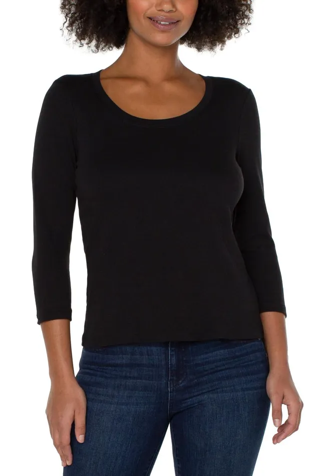 Liverpool Los Angeles Tees 34 SLEEVE SCOOP NECK KNIT TEE Black 8211 Womens