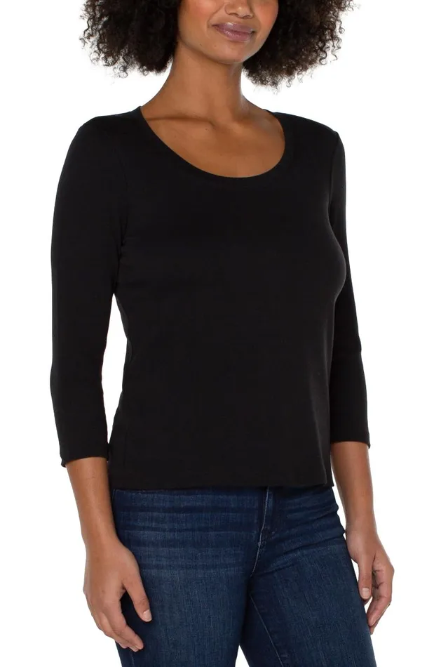 Liverpool Los Angeles Tees 34 SLEEVE SCOOP NECK KNIT TEE Black 8211 Womens