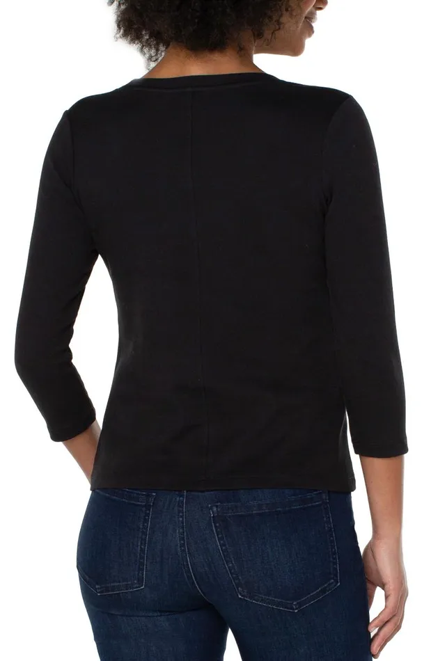 Liverpool Los Angeles Tees 34 SLEEVE SCOOP NECK KNIT TEE Black 8211 Womens