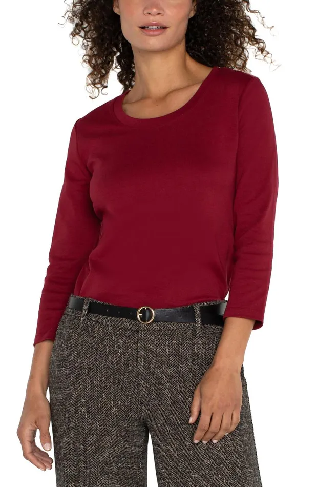 Liverpool Los Angeles Tees 34 SLEEVE SCOOP NECK KNIT TEE Pinot Noir 8211 Womens