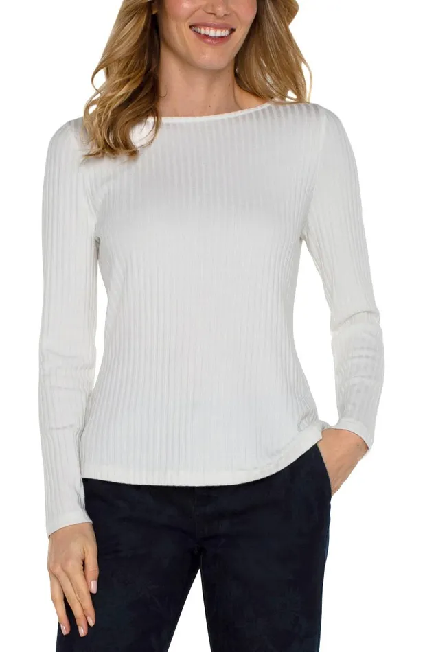 Liverpool Los Angeles Tees LONG SLEEVE BOAT NECK KNIT TOP Snow 8211 Womens