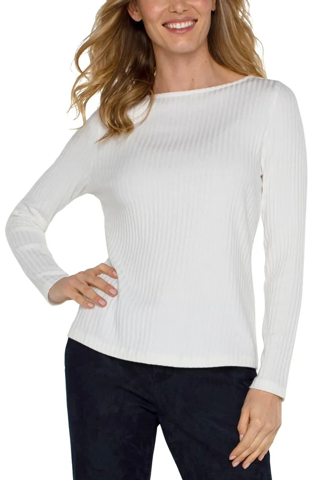 Liverpool Los Angeles Tees LONG SLEEVE BOAT NECK KNIT TOP Snow 8211 Womens
