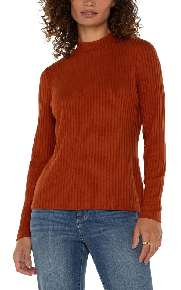 Liverpool Los Angeles Tees MOCK NECK LONG SLEEVE KNIT TOP Cedar 8211 Womens