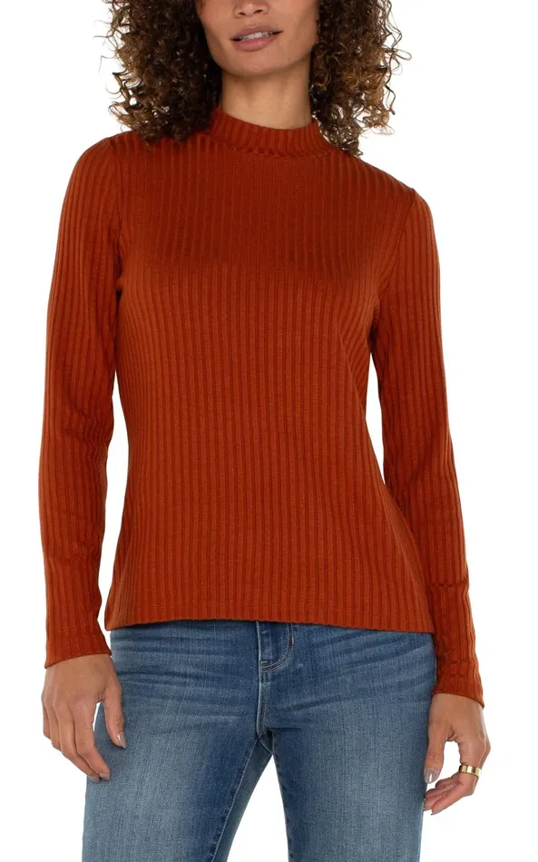 Liverpool Los Angeles Tees MOCK NECK LONG SLEEVE KNIT TOP Cedar 8211 Womens