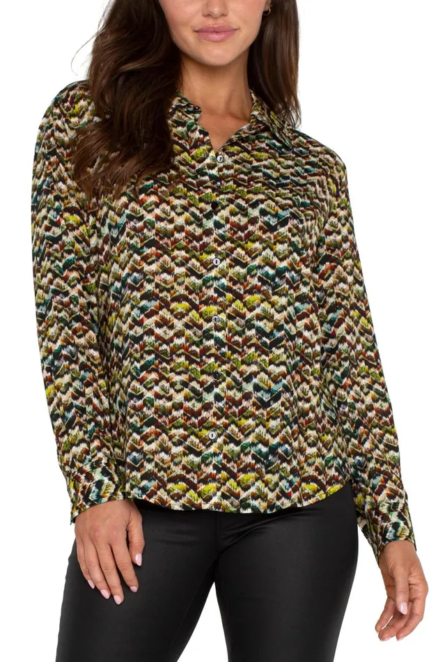 Liverpool Los Angeles Tops BUTTON UP WOVEN BLOUSE Tourmaline Multi 8211 Womens
