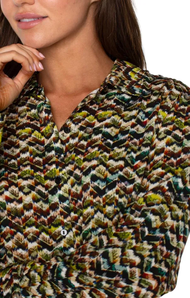 Liverpool Los Angeles Tops BUTTON UP WOVEN BLOUSE Tourmaline Multi 8211 Womens