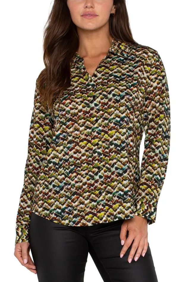 Liverpool Los Angeles Tops BUTTON UP WOVEN BLOUSE Tourmaline Multi 8211 Womens