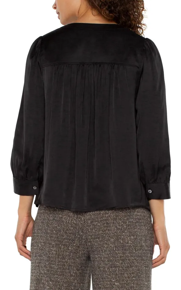 Liverpool Los Angeles Tops LONG SLEEVE PLEATED NECK WOVEN BLOUSE Black 8211 Womens