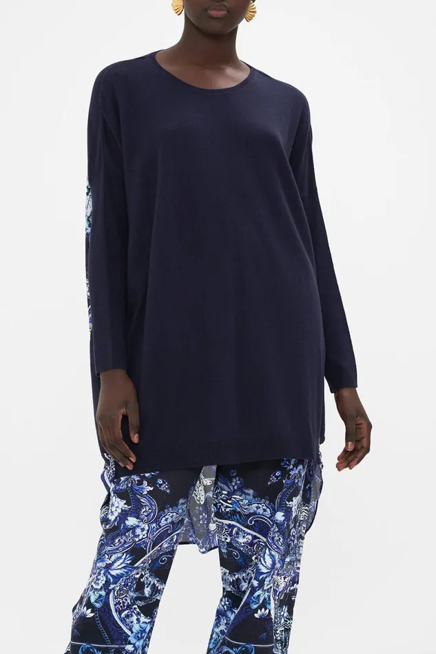 LONG SLEEVE JUMPER WITH PRINT BACK DELFT DYNASTY Delft Dynasty Womens Camilla Knitwear