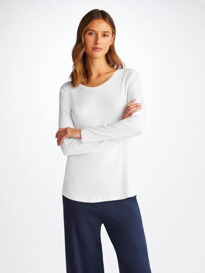 Long Sleeve TShirts Women Derek Rose Long Sleeve TShirt Lara Micro Modal Stretch White