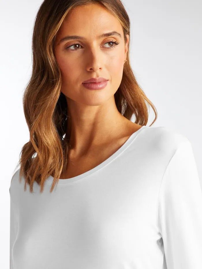 Long Sleeve TShirts Women Derek Rose Long Sleeve TShirt Lara Micro Modal Stretch White