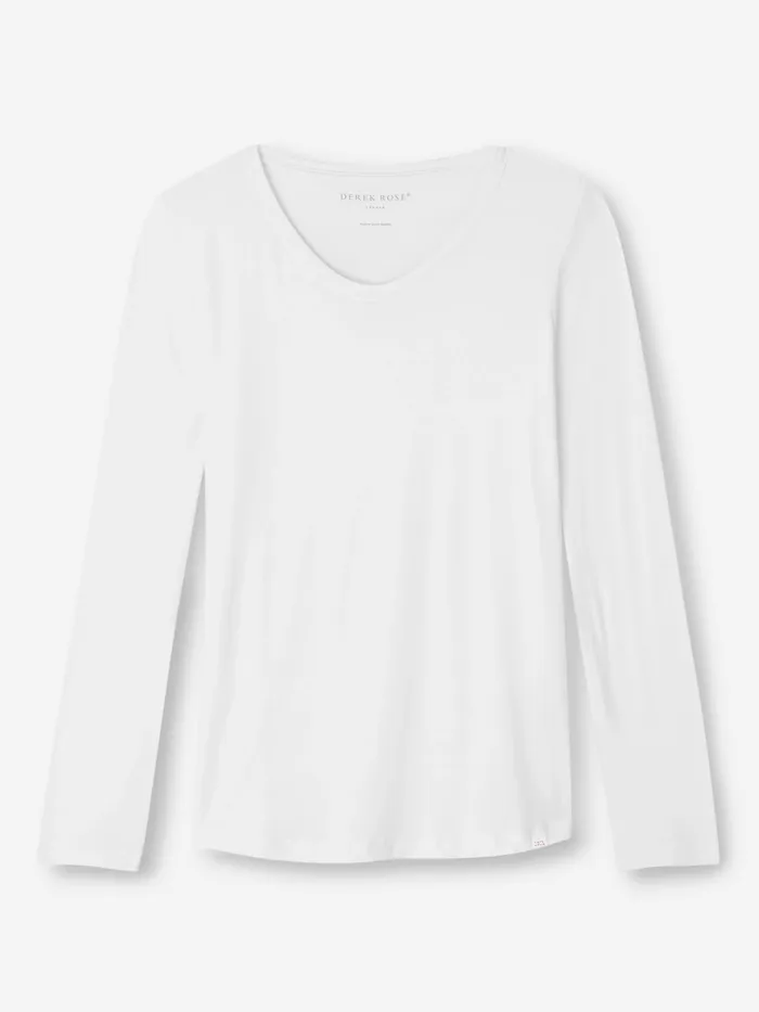 Long Sleeve TShirts Women Derek Rose Long Sleeve TShirt Lara Micro Modal Stretch White
