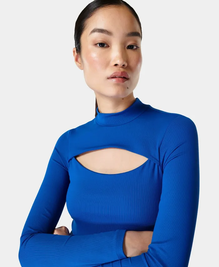 Long Sleeve Tops Sweaty Betty Women Emily Cutaway Top Lightning Blue