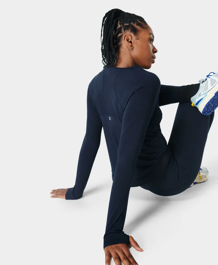 Long Sleeve Tops Women Breathe Easy Long Sleeve Top Navy Blue Sweaty Betty