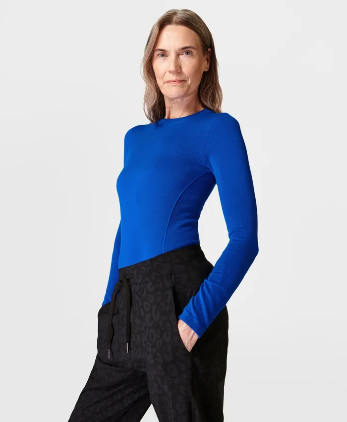 Long Sleeve Tops Women Sweaty Betty Glisten Seamless Long Sleeve Top Lightning Blue