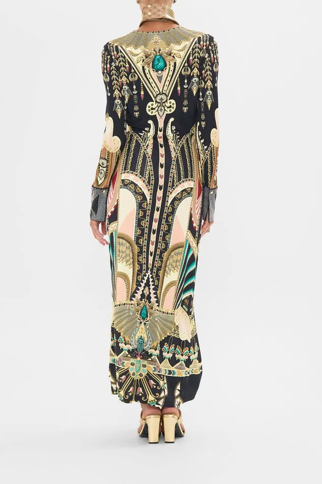 LONG V NECK TWIST FRONT JERSEY DRESS THEY CALLED HER NEFERTARI They Called Her Nefertari Womens Camilla Dresses