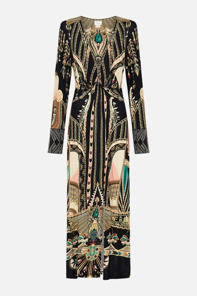 LONG V NECK TWIST FRONT JERSEY DRESS THEY CALLED HER NEFERTARI They Called Her Nefertari Womens Camilla Dresses