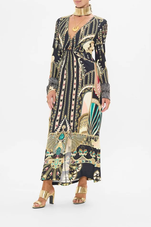 LONG V NECK TWIST FRONT JERSEY DRESS THEY CALLED HER NEFERTARI They Called Her Nefertari Womens Camilla Dresses