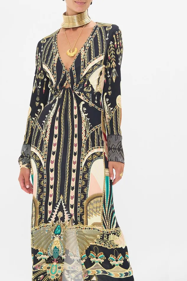 LONG V NECK TWIST FRONT JERSEY DRESS THEY CALLED HER NEFERTARI They Called Her Nefertari Womens Camilla Dresses