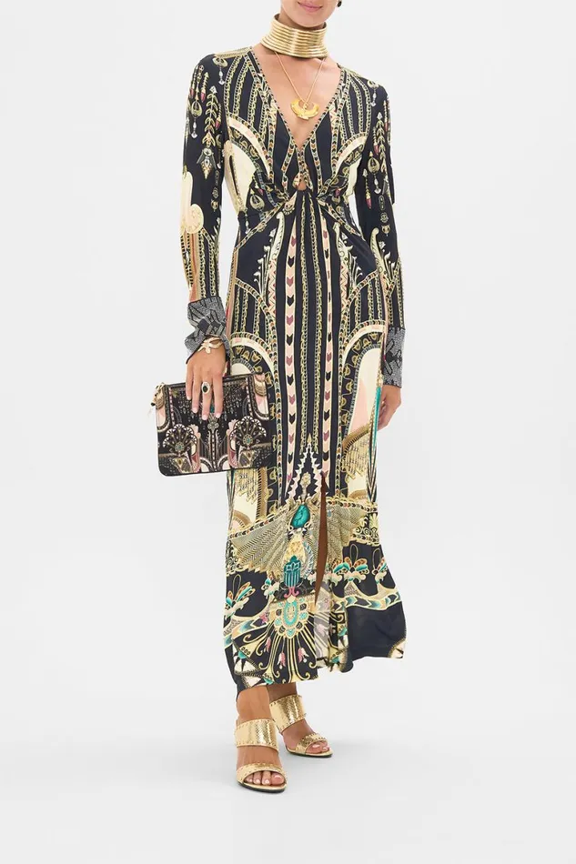 LONG V NECK TWIST FRONT JERSEY DRESS THEY CALLED HER NEFERTARI They Called Her Nefertari Womens Camilla Dresses