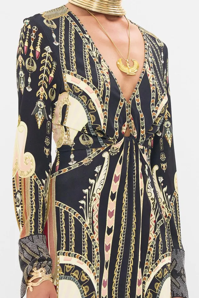 LONG V NECK TWIST FRONT JERSEY DRESS THEY CALLED HER NEFERTARI They Called Her Nefertari Womens Camilla Dresses