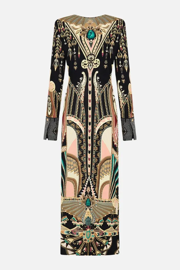 LONG V NECK TWIST FRONT JERSEY DRESS THEY CALLED HER NEFERTARI They Called Her Nefertari Womens Camilla Dresses