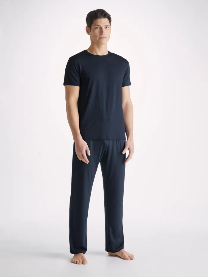Lounge Pants Men Derek Rose Lounge Pants Basel Micro Modal Stretch Navy