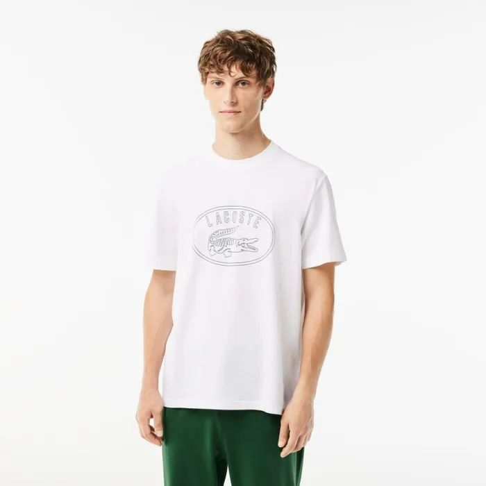 Loungewear and Pajamas Men Lacoste Men039s Pajama Set With Contrast Logo Print Pants White Green 737