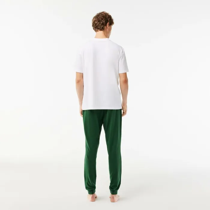 Loungewear and Pajamas Men Lacoste Men039s Pajama Set With Contrast Logo Print Pants White Green 737