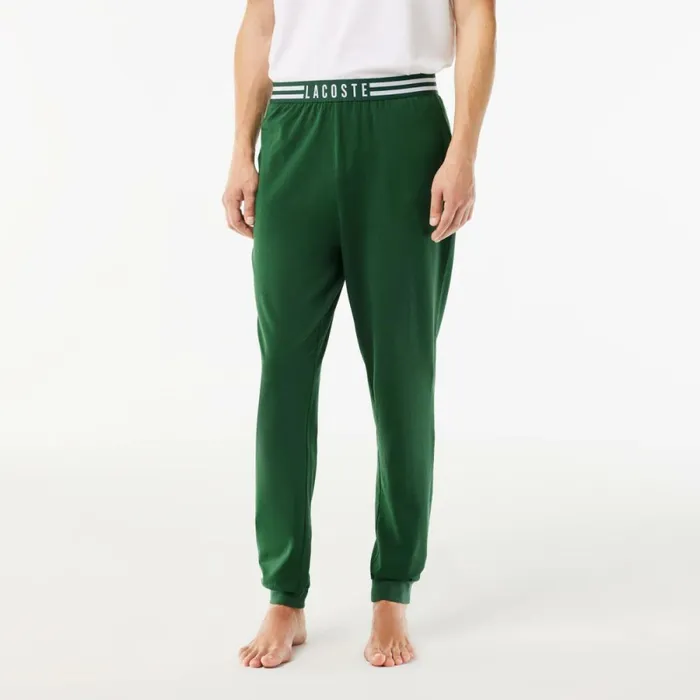 Loungewear and Pajamas Men Lacoste Men039s Pajama Set With Contrast Logo Print Pants White Green 737