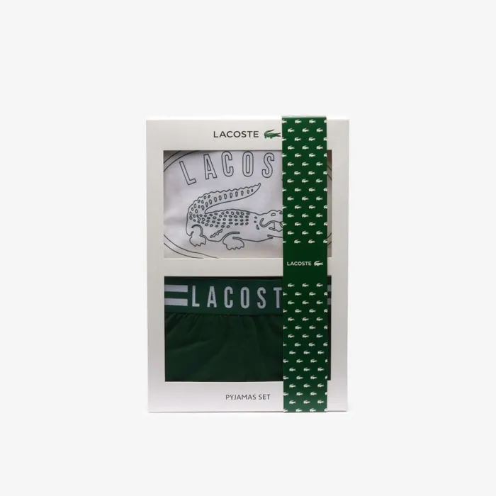 Loungewear and Pajamas Men Lacoste Men039s Pajama Set With Contrast Logo Print Pants White Green 737