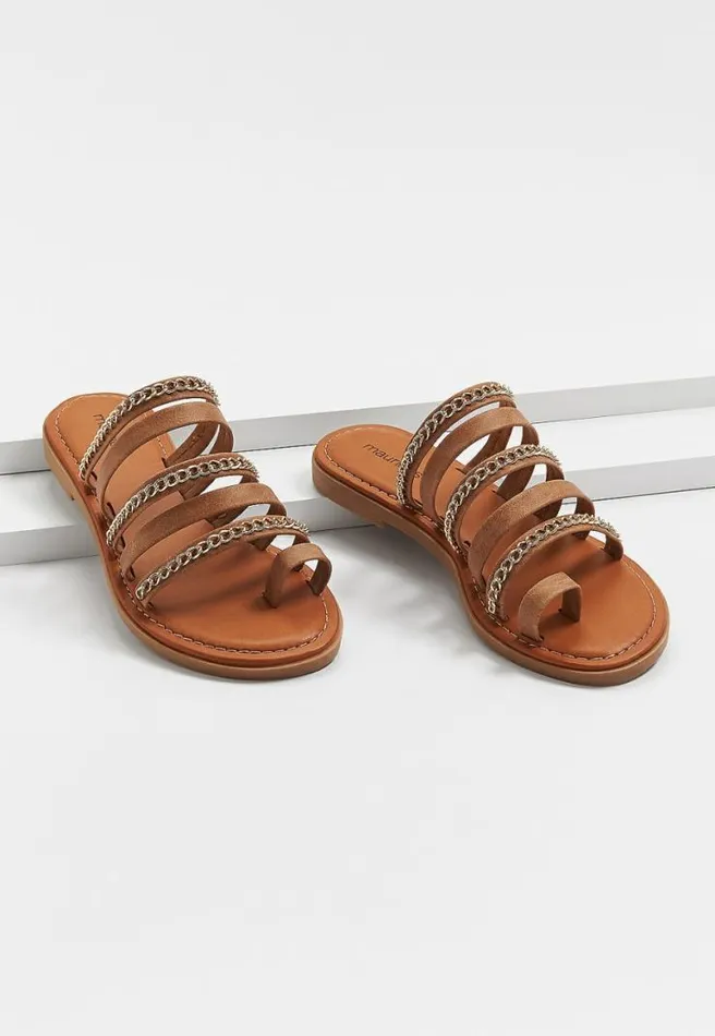 Lydia Brown Gold Chain Strappy Sandal Women Maurices Sandals