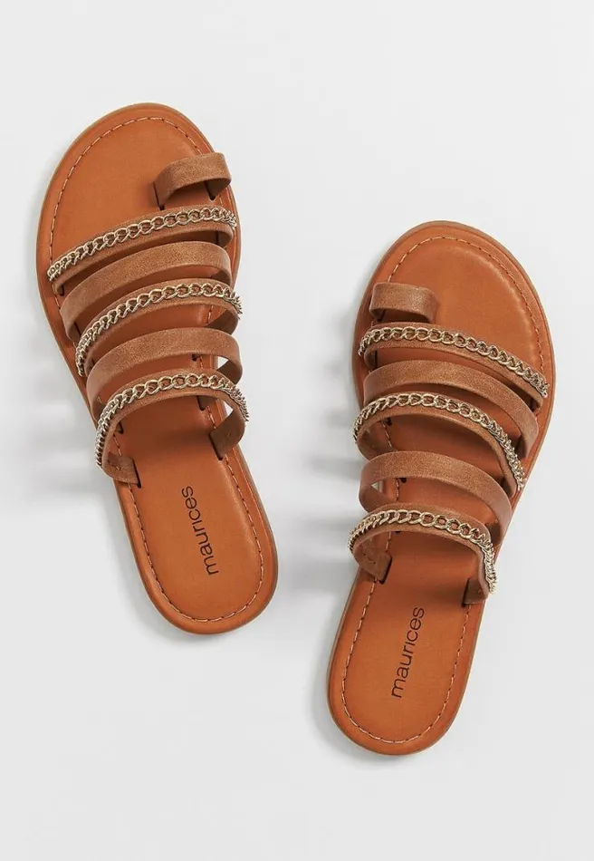 Lydia Brown Gold Chain Strappy Sandal Women Maurices Sandals