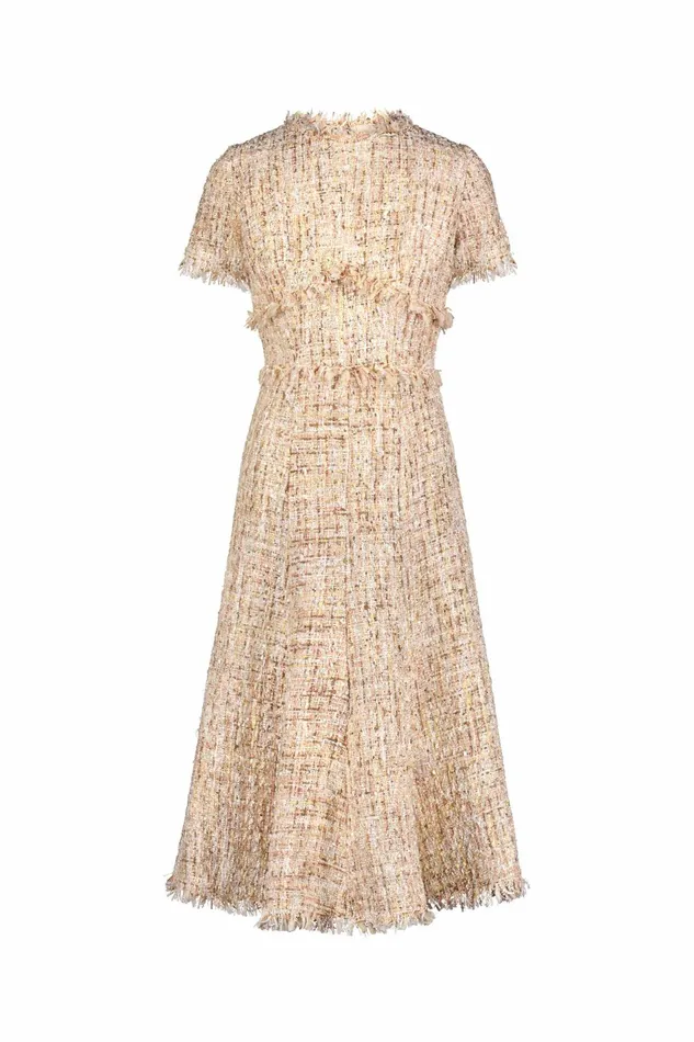 Mac Duggal Daytime Dresses Women Boucle Short Sleeve A Line Midi Dress Blush