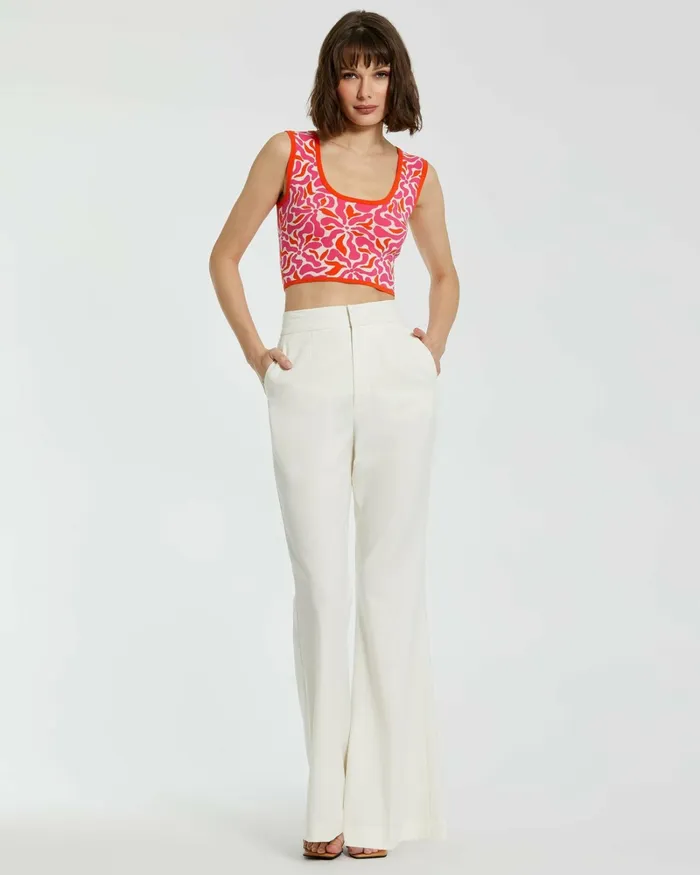 Mac Duggal Knitwear Women Sleeveless Floral Knit Cropped Tank Top 8211 FINAL SALE Sunset Multi