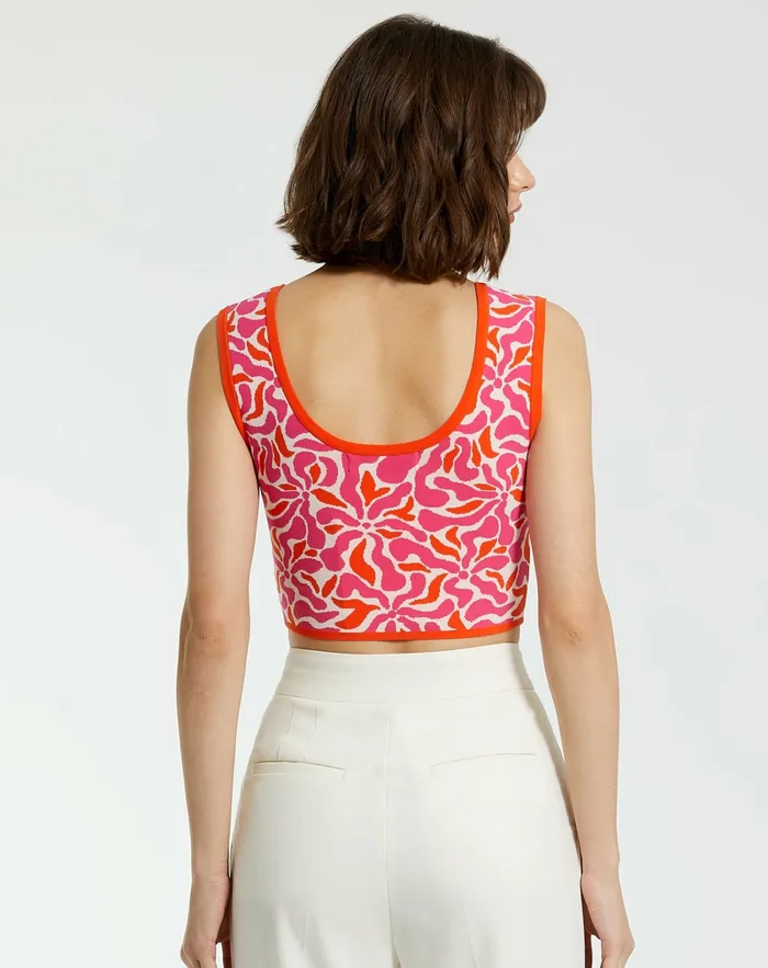 Mac Duggal Knitwear Women Sleeveless Floral Knit Cropped Tank Top 8211 FINAL SALE Sunset Multi