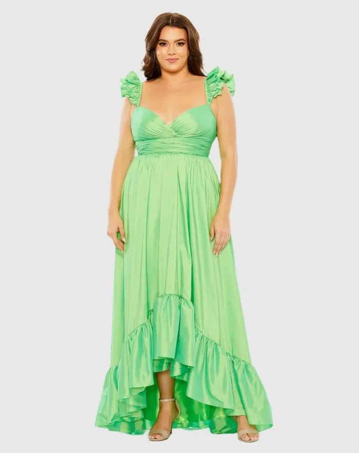 Mac Duggal Ruffle Strap High Low Gown Plus Watermelon Women Plus Size Dresses Mac Duggal Ruffle Strap High Low Gown Plus Watermelon Women Plus Size Dresses