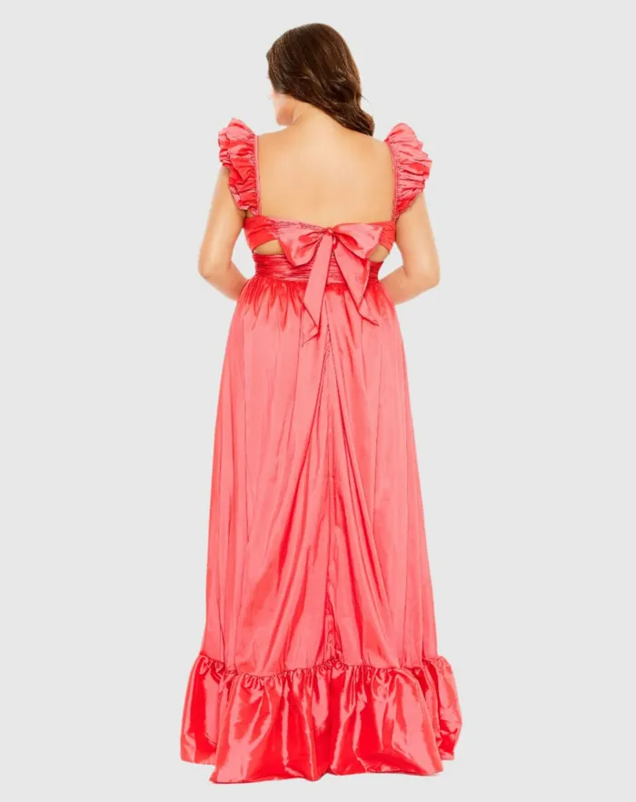 Mac Duggal Ruffle Strap High Low Gown Plus Watermelon Women Plus Size Dresses Mac Duggal Ruffle Strap High Low Gown Plus Watermelon Women Plus Size Dresses