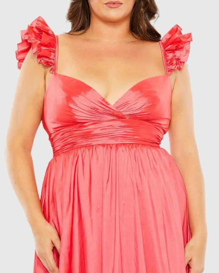 Mac Duggal Ruffle Strap High Low Gown Plus Watermelon Women Plus Size Dresses Mac Duggal Ruffle Strap High Low Gown Plus Watermelon Women Plus Size Dresses